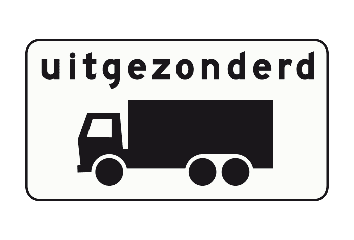 OB-61 - ‘Uitgezonderd’ — Excepted (Alternate Layout) road sign