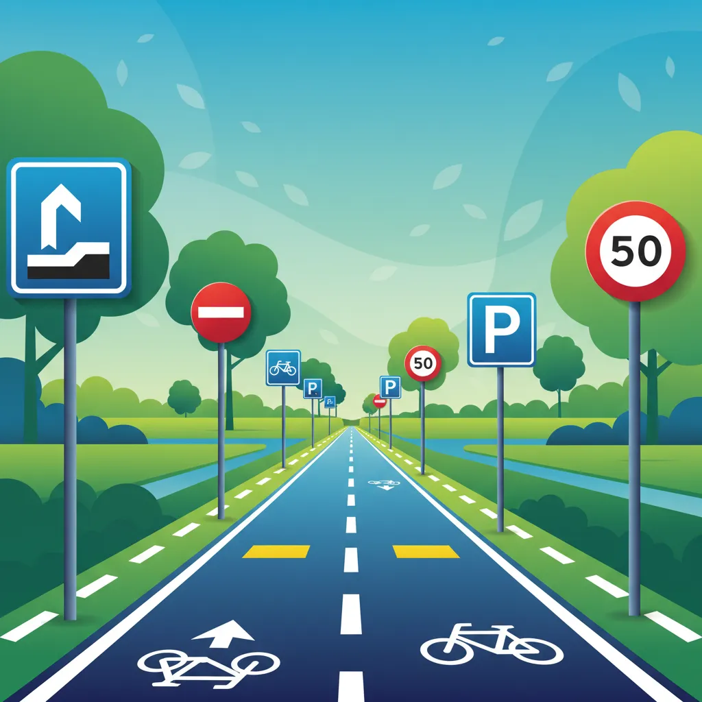 Obraz jednostki Znaki drogowe i oznakowanie poziome (perspektywa motocyklisty)