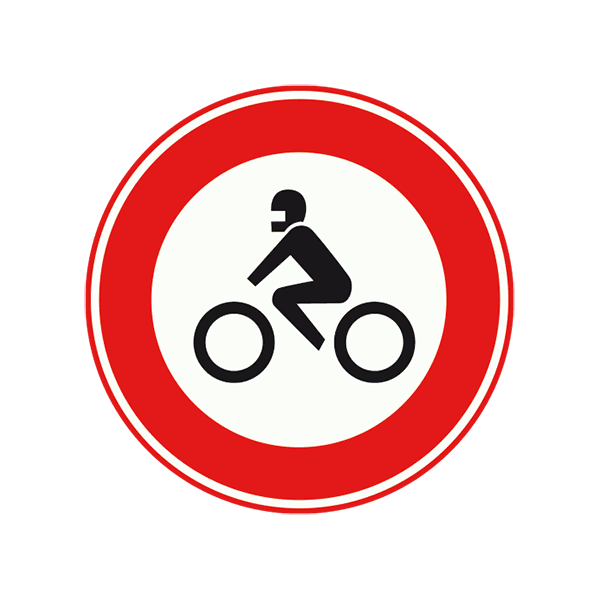 C11 - Closed to Motorcycles road sign