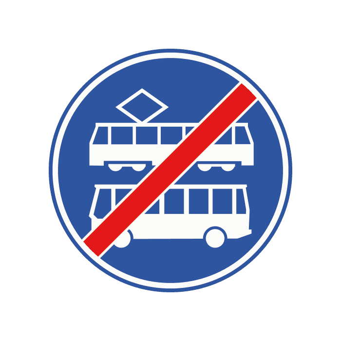 F18 - End of Tram and Bus Lane / Carriageway road sign