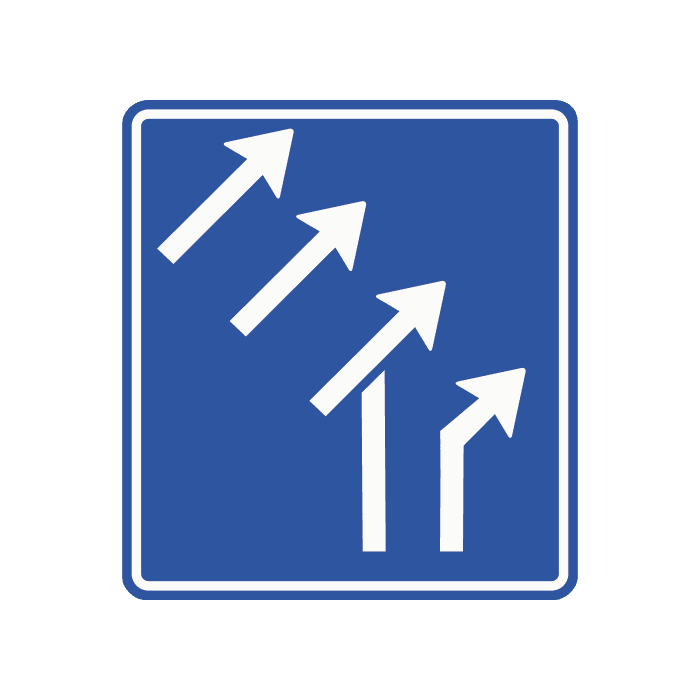 L101-4 - Taper Insertion — Three-Lane Carriageways road sign